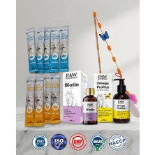 Kedi Başlangıç Seti (5 Ad .mofelya Krem Kedi Ödül Maması 15 ml Tavuklu 5 Ad. Somonlu, Pawjourney Biotin 50 ml , Paw Journey Omega Plus 100 Ml, Pwillion Kedi Oltası)