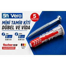 5N Vera Fischer Duopower 8X40 Dübel ve 5X60 Sunta Vidası Seti 5 Dübel + 5 Vida Kutulu Mini Tamir Kiti