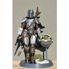 Hobifabrik Atölye Mandalorıan ve Grogu Figürü, Mandalorıan ve Grogu Biblo, El Boyaması, 25 cm