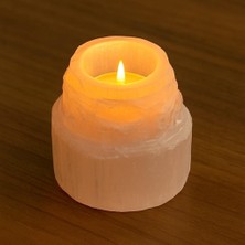 Taş Sandığı Selenit Taşı Mumluk - 8 cm - Kule Şeklinde