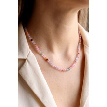Taş Sandığı Mavi Pembe Akik Taşı Dizi Kolye - Çelik Aparatlı -  4 mm Faset Kesim