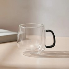Aslanoğlu Store Ev ve Ofis Için 450 ml Gri Cam Kupa Çift Cidarlı Isı Koruyucu Tasarım