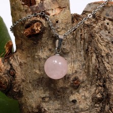 Taş Sandığı Pembe Kuvars Çelik Taşı Kolye - 10 mm