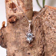 Taş Sandığı Mavi Topaz Taşı Gümüş Kolye - Cevher Model