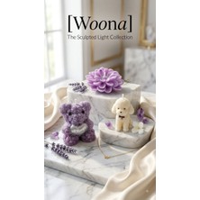 Woona Doğal Soya Wax Amber Kokulu 3'lü Dekoratif Mum Seti - Ayıcık & Poodle Köpek & Lotus Çiçeği Figürlü El Yapımı Doğal Soya Wax Premium Kokulu Mum Seti