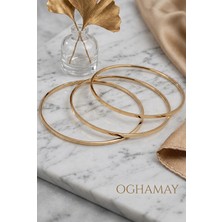 Oghamay 3’lü Gold Renk Ajda Bileklik Seti Kadın Kararmaz Solmaz Ince Şık Bilezik
