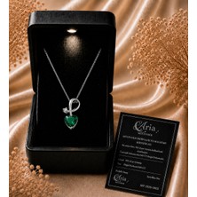 Eva's Jewellery Diamonds Gerçek Pırlantalı Kalp Zümrüt Kolye, 18 Ayar Altın Kaplama 925 Ayar Gerçek Gümüş, Işıklı Kutu ve Sertifikalı