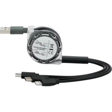 1001 0260 USB To Type-C Micro USB Lightning Çoklu Şarj Kablosu Universal Makaralı 3'ü 1 Arada