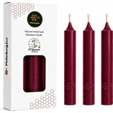 1001 Balmumu Bakkal Mumu 3’lü, 13 Cm, 4 Saat Yanan Akmaz Damlamaz Fener ve Şamdan Mumu (Bordo)