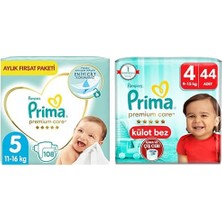 1001 Bebek Bezi Premium Care 5 Beden 108 Adet Junior Aylık Fırsat Paketi & Prima Bebek Bezi Premium Car