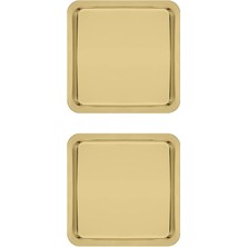 1001 Paslanmaz Çelik Sunum Tepsisi, Gold, 21X21 Cm, Çay Kahve Pasta Tatlı Servisi, 2 Adet