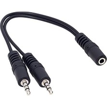 1001 3.5 mm Stereo Dişi / 2x3.5 mm Stereo Erkek Y Ses Kablosu, 20 Cm, Siyah
