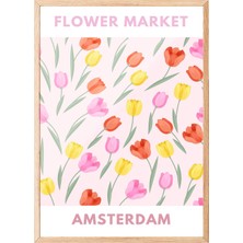 1001 Ahşap Çerçeveli Tablo Amsterdam Lale Pazarı – Çiçekli Şehir Mutfak Dekoru Poster 101953, 30