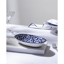 1001 Reve Bleu Reneta Oval Tabak - 22 cm - Mavi/beyaz