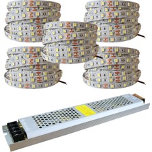 1001 25 Metre Şerit LED Günışığı Renk + 12V 33 Amper 400 Watt LED Trafo - 3 Dirençli Double Pcb -