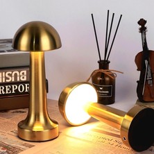 1001 Mantar Masa Lambası, Dokunmatik Kontrol, Type-C USB Şarjlı, Altın Rengi, LED