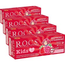 1001 Rocs Kıds 4-7 Yaş Ahududu Çilek Tadında Diş Macunu - 45G (4 Paketi)