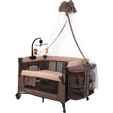 1001 Coolstyle Premium Cibinlikli Dönenceli Anne Yanı Oyun Parkı Beşik 70X110CM (Kahverengi)