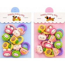 1001 Sevimli Figürlü Kız Çocuk Saç Lastiği Seti - 5'li Paket, Esnek, Renkli ve Saçı Acıtmayan La