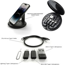 1001 Steep Solid Çok Fonksiyonlu Veri Kablo Seti, Usb-C, Lightning, Micro Usb, USB ve Sım Kart Iğneli