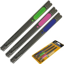 1001 Eltos 3'lü Metal Maket Bıçağı Seti - 9mm Ince Dar Tip, Paslanmaz Çelik Gövde, Hassas Kesim �
