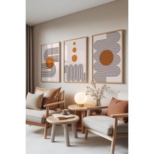 1001 Ahşap Çerçeveli 3’lü Tablo Seti Minimal Güneş Formları – Modern Hatlar Salon Set 30087, 3