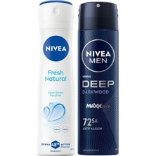 1001 Kadın Sprey Deodorant Fresh Natural 150 ml + Nıvea Men Erkek Sprey Deodorant Deep Dimension Darkwoo