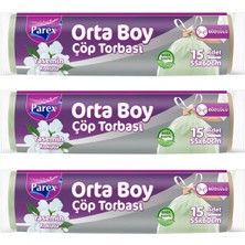 1001 Büzgülü Çöp Torbası Yasemin Kokulu 15'li Orta Boy 55 x 60 cm Üçlü Paket
