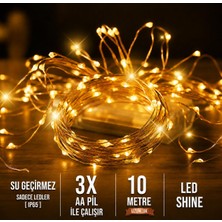 1001 Peri LED 10 Metre Gün Işığı Sarı 3 Fonksiyonlu Pilli Dekoratif Aydınlatma Süsleme Parti LED