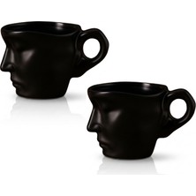 1001 Lea Seramik Kahve Kupası 260 ml - Estetik Yüz Formlu Minimal Tasarım (2, Siyah)