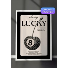 1001 Beyaz Çerçeveli Duvar Tablosu Lucky Kiraz Leopar Desen Retro Salon Dekoru, 50 x 70