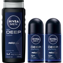 1001 Men Deep Dimension Duş Jeli 500 Ml, 3'ü 1 Arada Komple Bakım + Nıvea Men Erkek Roll On Deodorant