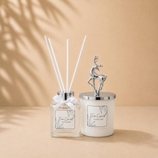1001 Vanilya Kokulu Geyik Tasarımlı Dekoratif Oda Kokusu Seti - 150G Kokulu Mum & 100ML Çubuklu Oda Ko