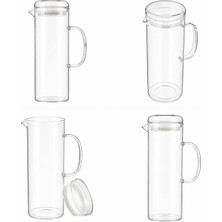 1001 Sürahi Cam Borosilikat Termos Sızdırmaz Kapaklı Şık Baş Ucu Su Şişesi Karaf 1200 Ml, Yuvarl