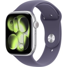 1001 Watch Series 11 Gps 42 mm Gümüş Rengi Alüminyum Kasa Akıllı Saat ve Sis Moru Spor Kordon - S/m
