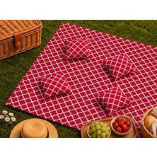 1001 Piknik Örtüsü ve Minderleri, 4 Minder Dahil (Kırmızı)