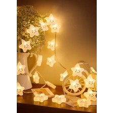 1001 10'lu, Gülen Yüz, Yıldız, Led, Işık Zinciri (2 Metre) Pilli, Sıcak Beyaz, Dekoratif Peri Iş�
