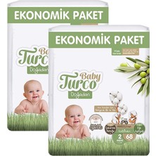 1001 Baby Turco Doğadan 2 Beden Mini 68X2 136 Adet Bebek Bezi