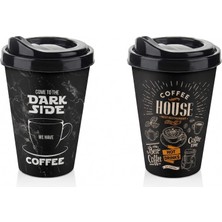 1001 Titiz 2'li Coffee House Desenli Kahve Bardağı Takımı (2 x 400 Ml) - Kahverengi Pipet Girişli Ka