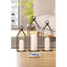 1001 Metal Kafes 3’lü Set Mumluk Fener Dekoratif Mumluk Ferforje Şamdan