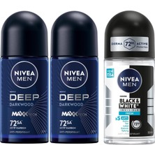 1001 Men Erkek Roll On Deodorant Deep Dimension 50 ml X2 + Nıvea Men Erkek Roll On Deodorant Black&white