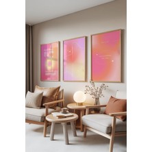 1001 Ahşap Çerçeveli 3’lü Tablo Seti Pastel Tipografi – Pembe Tonlar Salon Dekoru Set 30108, 21 x