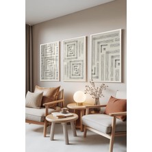 1001 Beyaz Çerçeveli 3’lü Tablo Seti Gri Geometrik Desenler – Modern Çizgiler Ofis Set 30032, 30