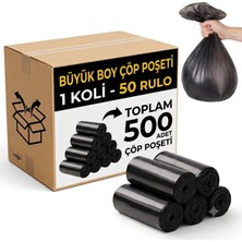 1001 Büyük Boy Siyah Çöp Poşeti Çöp Torbası 500 Adet 65X80 cm Sızdırmaz Yırtılmaz Güçlü Ç