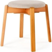 1001 Arc Kayın Puf Tabure Yuvarlak Modern Bench Oturak Tekli (Bej)
