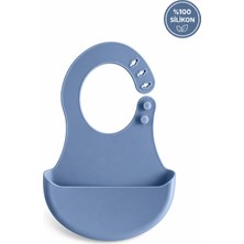 1001 Bpa İÇERMEYEN%100 Silikon Bebek Mama Önlüğü Kaydırmaz Cepli Bebek Önlüğü Mavi