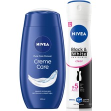 1001 Creme Care Nemlendirici Duş Jeli 250ML ve Kadın Sprey Deodorant Black&white Invisible Clear 150ML