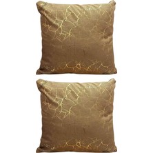 1001 Soho Kumaş Altın Varak Desenli Dekoratif 4'lü Kırlent Yastık Kılıfı Seti - 42 x 42 cm (2, A�