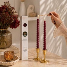 1001 Bordo 2 Adet Konik Burgulu Balmumu Mum Şamdan Mumu Doğal Petek Balmumu Mum (Beeswax Candle) 27.5 C
