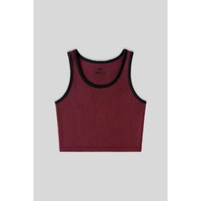 1001 Indigo Basic Sıfır Kol Dar Kalıp U Yaka Crop Top Atlet, T10BY-97160